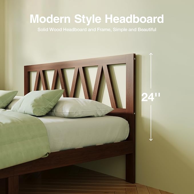 Novilla 12inch Twin Bed Frame Wooden Twin Size Bed Frame, Solid Wood Twin Size Bed Frame with Headboard No Box Spring Needed, Easy Assembly, Walnut