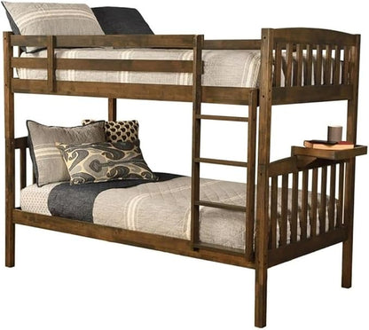 Kodiak Furniture Claire Wood Twin Over Twin Bunk Bed with Tray in Rustic Walnut Brown Finish - Mattresses Not Included