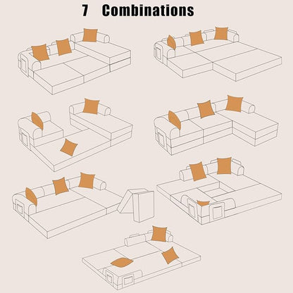 HANXIN 108" Modular Sectional Sofa, Futon Convertible Sofa Bed,Oversized Corduroy Boneless Couch for Living Room,Floor Loveseat Sleeper with Pull Out Bed,Free Combination,No Assembly Required (Beige)