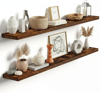 Vivelove Floating Shelves for Wall Mounted, 55 Inches Long Shelves, Display Shelf for Bathroom Living Room Kitchen Bedroom Office Farmhouse Home Decor, 55" X 9.3" X 1.5" - Set of 2, Rustic Brown