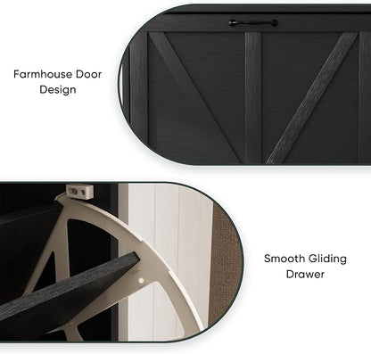 Smart FENDEE Shoe Cabinet, Shoe Storage Cabinet for Entryway with 2 Flip Drawers, Narrow Farmhouse Shoe Organizer Cabinet, Slim Shoe Rack Cabinet, 23.6in Black