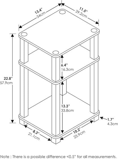 Furinno JUST Side Table Set of 2, 3-Tier Open Shelf End Table, Toolless Assembly Night Stand, Bedside Table with Square Tube, for Living Room, Bedroom, Amber Pine