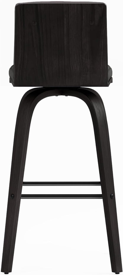 Armen Living Vienna Counter Height Barstool Brushed Wood Finish Faux Leather Kitchen and Dining, 26" Counter Height, Black/Gray, More color/size option
