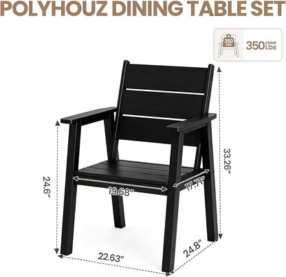Outdoor Dining Chairs Set of 2,HDPE Patio Chairs with Wide Seat,Ergonomic Design Outdoor Furniture for Porch,Backyard,Deck,Black