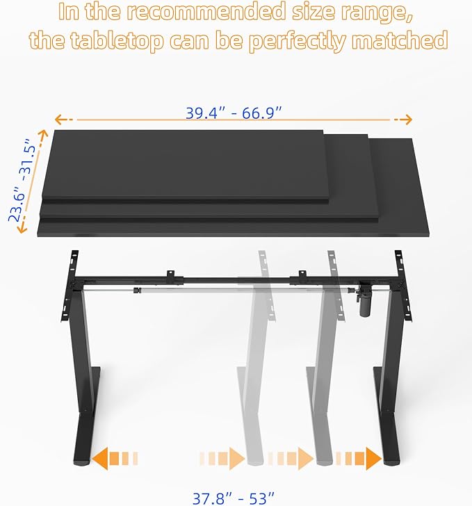 YIHAYO Low Height Adjustable Desk Frame, Lifts 18.1-28.3 Inches, Electric Standing Desk for Short People, DIY Workstation, Computer Table for Home Office (Black)