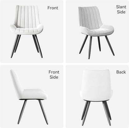 Dining Chairs Set of 2, Mid Century Modern Kitchen Chairs with Soft Cushion, Comfortable Upholstered Fabric Dining Room Chairs for Kitchen, White