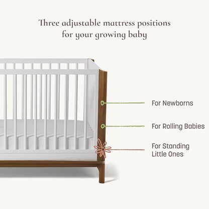 Little Seeds Laurel 4-in-1 Convertible Baby Crib to Toddler Bed in White/Chestnut