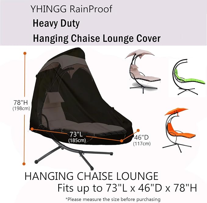 Patio Hanging Chaise Lounge Cover 900D 73 Inch Waterproof Heavy Duty Outdoor Swing Chair Hammock Cover