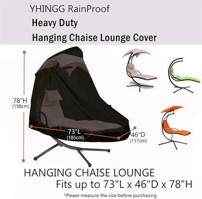 Patio Hanging Chaise Lounge Cover 900D 73 Inch Waterproof Heavy Duty Outdoor Swing Chair Hammock Cover