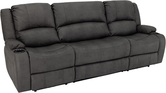 RecPro Charles 94" Powered Triple RV Wall Hugger Recliner | Drop Down Console | RV Furniture with Upgraded 2023 Fabric (Gunmetal)