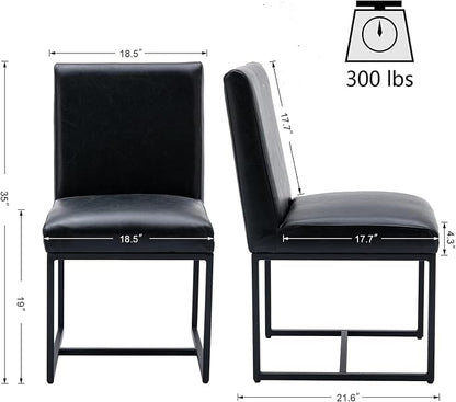 HNY Modern Dining Chairs Set of 6, Upholstered Leather Dining Room Chairs with Ergonomic Back & Metal Frame for Home, Kitchen, Apartment, Black
