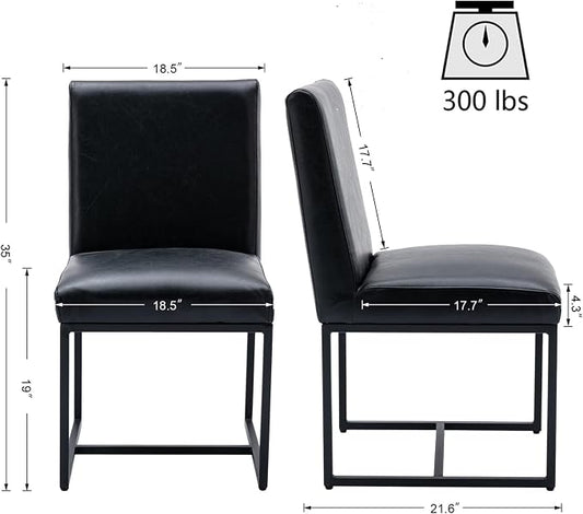 HNY Modern Dining Chairs Set of 4, Upholstered Leather Dining Room Chairs with Ergonomic Back & Metal Frame for Home, Kitchen, Apartment, Black