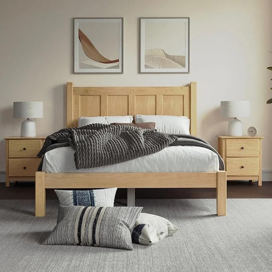 Grain Wood Furniture Shaker Solid Wood Panel Platform Bed, Queen Size, Natural