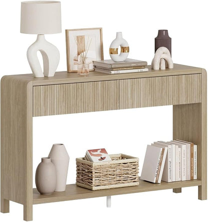 FATORRI Console Table for Entryway Storage, 47.2 inch Wood Sofa Tables for Living Room, Couch Table with 2 Drawers for Hallway, Light Walnut