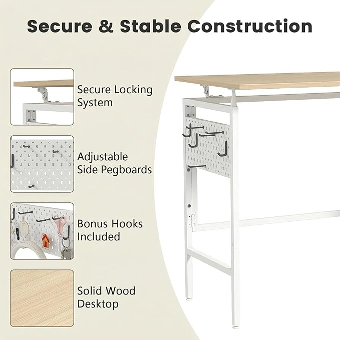 Hadulcet 31'' Foldable Desk, Small Desk with 2 Adjustable Pegboards, Computer Desk for Bedroom or Apartment, Portable Folding Desk for Home Office Work & RV, Folding Desks for Small Spaces, Oak