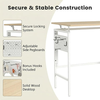Hadulcet 31'' Foldable Desk, Small Desk with 2 Adjustable Pegboards, Computer Desk for Bedroom or Apartment, Portable Folding Desk for Home Office Work & RV, Folding Desks for Small Spaces, Oak