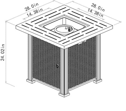 GDFStudio 28" Square Propane Gas Fire Pit Table, 50000 BTU Outdoor Steel Patio Heater with Hidden Tank Storage Lid and Cover for Backyard Deck Garden, Black