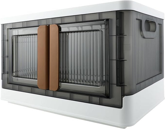 Storage Box, Cabinet with Lids, 8.4 Gallon (32L) Capacity, With Double Door and Lock, Foldable, Plastic, Underbed or Countertop Use, Home Organizer