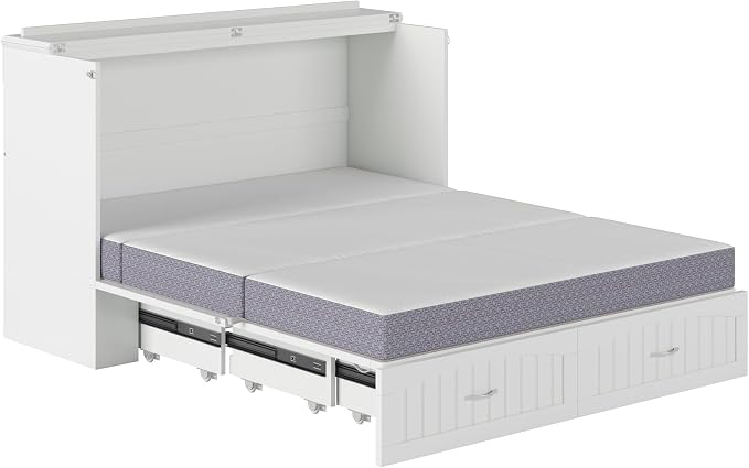 AFI, Southampton Murphy Bed Chest Queen with 6" Mattress, Storage Drawer & Built-in USB Charger, White