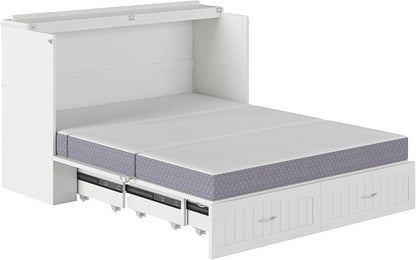 AFI, Southampton Murphy Bed Chest Queen with 6" Mattress, Storage Drawer & Built-in USB Charger, White