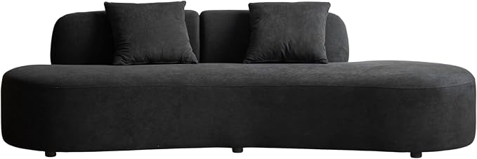Container Furniture Direct 90" Curved Sofa with Throw Pillows, 4 Seater Luxury Velvet Couch with Half Moon Design and High-Density Foam, Ideal for Modern Living Room, Office & Apartment, Black