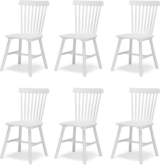 LUE BONA Windsor Dining Chair, Dining Chairs Set of 6, Spindle Back Wood Dining Chair, Kitchen Chairs Wooden, Farmhouse Dining Chairs for Kitchen and Dining Room, White