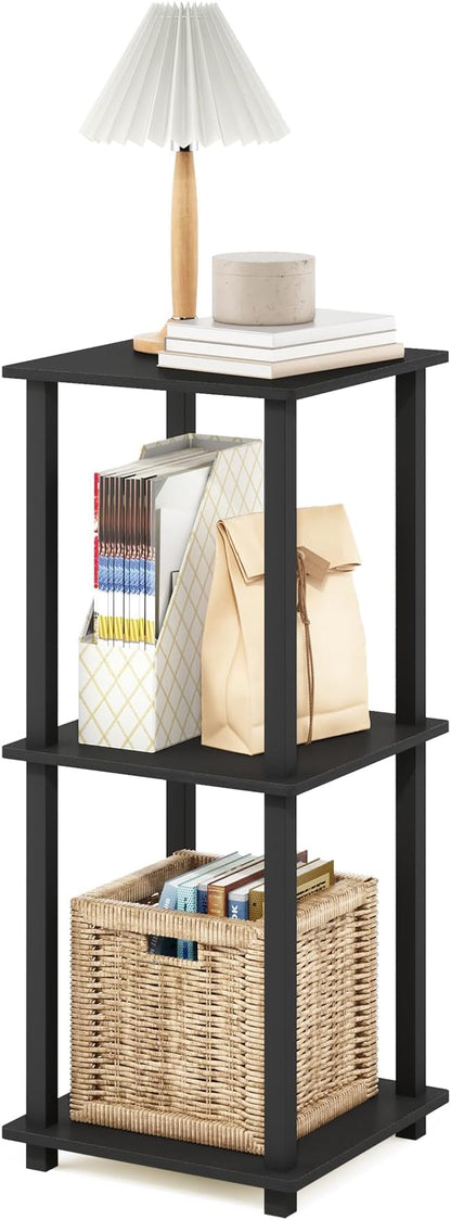 Furinno SIMPLISTIC Side Table Set of 2, 2-Tier Square Modern End Table, Nightstand, Night Stand, Bedside Table, Toolless Assembly, for Living Room, Bedroom, Americano