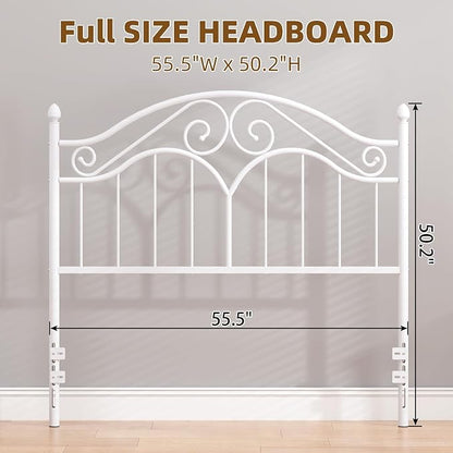 Headboard for Full Size Bed Frame Vintage Platform Bed Metal Headboard Only | Height Adjustable,Sturdy and Stable,Easy Assembly,White