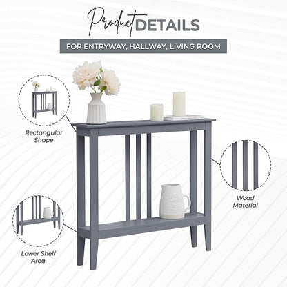 Kings Brand Narrow Console Table w/Storage Shelf, Sofa Entryway Table, Grey | Narrow Console Table with Storage Shelf – Slim Design Fits Entryways, Hallways, Behind Sofas, Shelf Décor, Books, Essentials
