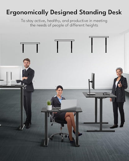 Standing Desk, Height Adjustable Electric Stand up Desk, 31.5 x 24 Inches Sit Stand Home Office Desk with Splice Board, Black Frame/Black Top
