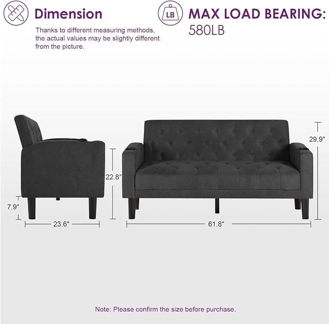 TYBOATLE Mid-Century Modern Tufted Loveseat Sofa Set w/ 2 USB & 2 Cupholders, 3 Piece Living Room Furniture Sets, Small Love Seat Couches for Small Space Apartment Bedroom Office
