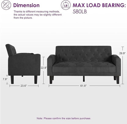 TYBOATLE Mid-Century Modern Tufted Loveseat Sofa Set w/ 2 USB & 2 Cupholders, 3 Piece Living Room Furniture Sets, Small Love Seat Couches for Small Space Apartment Bedroom Office