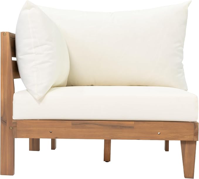 VilroCaz 6-Piece Acacia Wood Outdoor Modular Sectional Patio Sofa Set, Converts to a Daybed, All-Weather Conversation Set with 5 Pillows and 6 Cushions for Backyard, Poolside, Garden