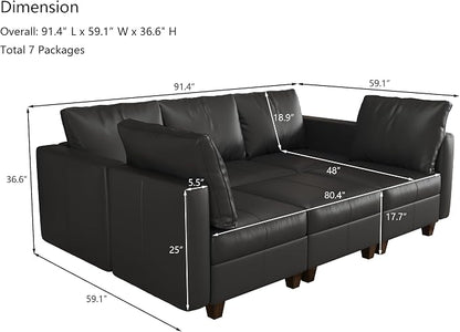 EASE MOOSE Faux Leather Modular Sleeper Couch Sectional Sofa Bed with Storage,Convertible Faux Leather Sectional Sofa,Black