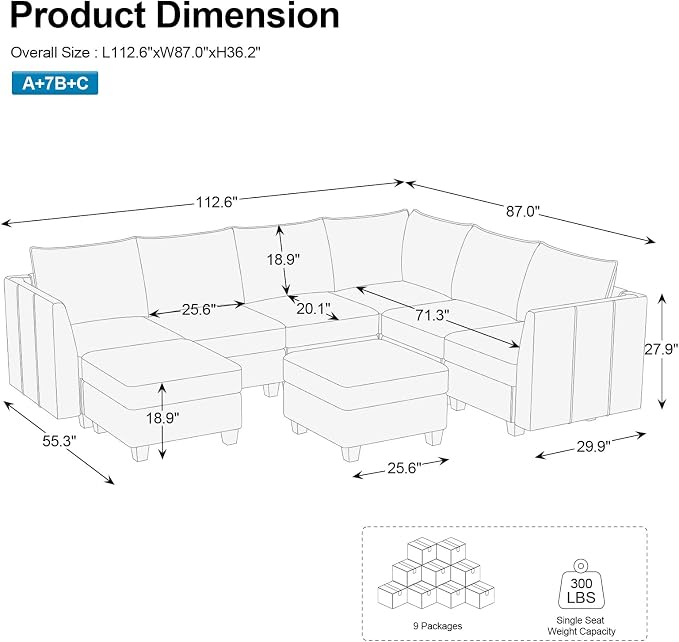 Belffin Modular Sectional Sofa U Shaped Couch with Storage Ottoman Velvet Sectional Couch for Living Room, Black