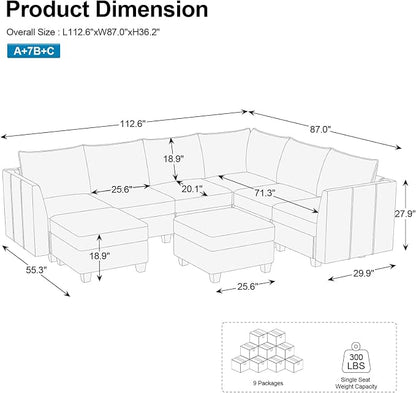 Belffin Modular Sectional Sofa U Shaped Couch with Storage Ottoman Velvet Sectional Couch for Living Room, Black