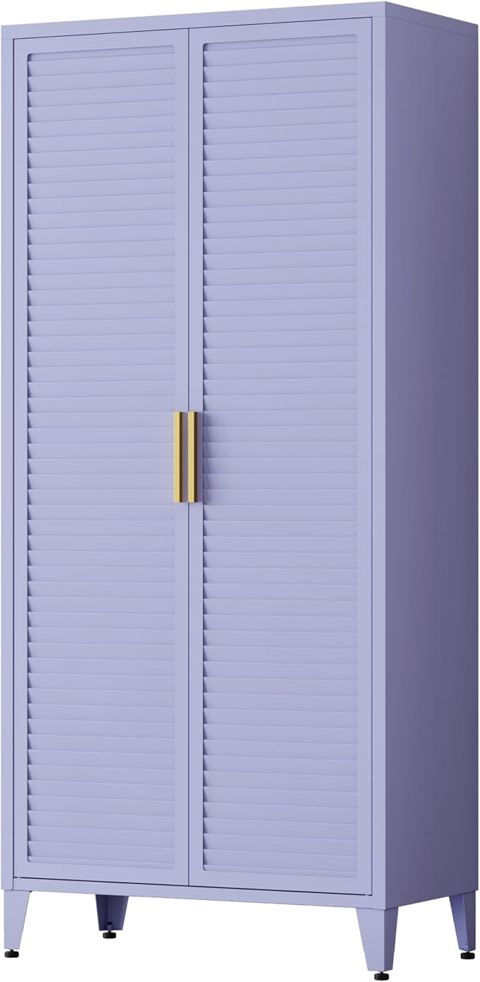 61 "H Purple Metal Cutlery Cabinet with Door Freestanding Kitchen Cabinet with 3 Adjustable Shelf Side Panels, Suitable for Kitchen, Living Room, Dining Room Metal Cabinet,Requires Assembly ﻿
