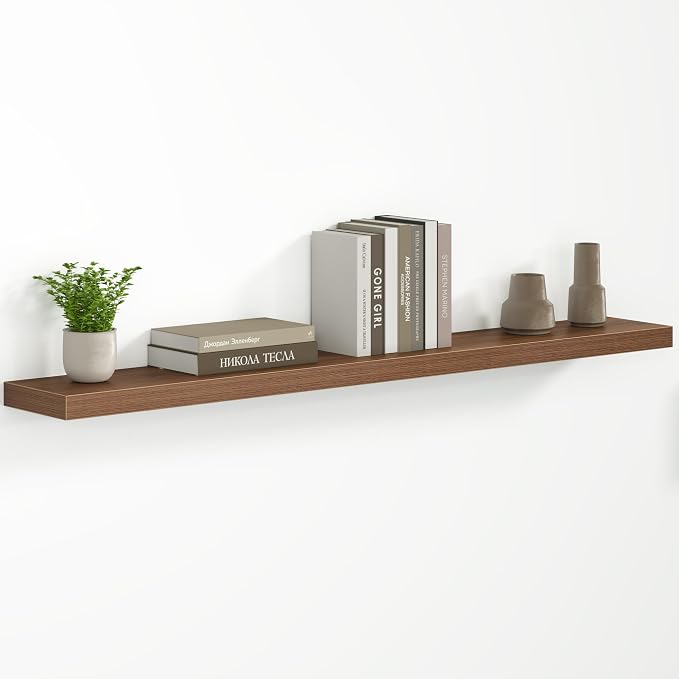 Fun Memories 55 Inch Floating Shelves - Fireplace Mantel Shelf - Deep Wall Mounted Wood Storage Shelf for Bedroom, Kitchen, Farmhouse - 1 Pack, Walnut