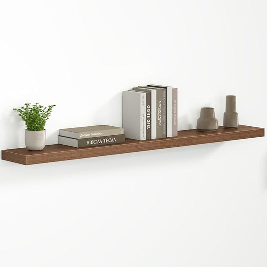 Fun Memories 55 Inch Floating Shelves - Fireplace Mantel Shelf - Deep Wall Mounted Wood Storage Shelf for Bedroom, Kitchen, Farmhouse - 1 Pack, Walnut