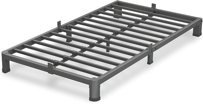 VIPSHOW 4 Inch Twin Size Bed Frame, 3500Lbs Heavy Duty Metal Platform with Round Corner Legs Mattress Slide Stopper, Steel Slat Support No Box Spring Needed, Noise Free, Non-Slip, Easy Assembly