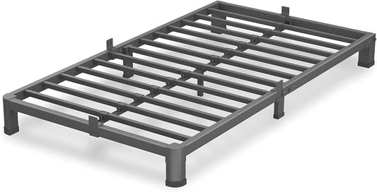 VIPSHOW 4 Inch Twin Size Bed Frame, 3500Lbs Heavy Duty Metal Platform with Round Corner Legs Mattress Slide Stopper, Steel Slat Support No Box Spring Needed, Noise Free, Non-Slip, Easy Assembly
