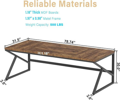 HSH Large Rustic Brown Computer Desk, 78 Inch Extra Long Metal Wood Desk for Home Office, Two Person Executive Writing Study Gaming Desk Table, Bedroom Living Room PC Laptop Dual Monitor Desk