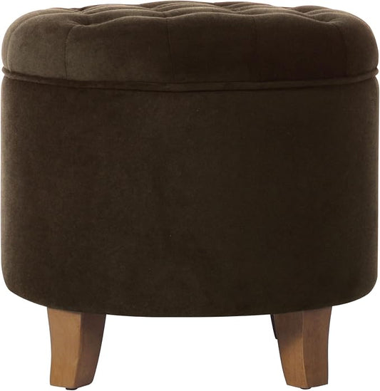 HomePop 19" Velvet Button Tufted Round Storage Ottoman - Brown Velvet