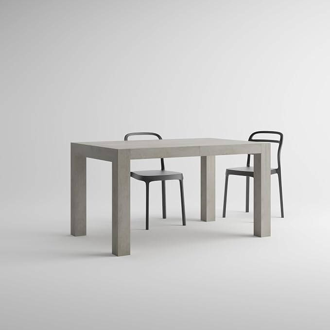 Mobili Fiver, Iacopo Extendable Dining Table, 55.1(86.6) x35.4 in, Concrete Effect, Grey, for 6-10 People, Expandable Dining Table for Kitchen, Living Room, Italian Furniture