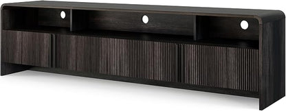 AMERLIFE 70" Modern TV Stand for TVs up to 80", Fluted Wood Entertainment Center with Storage Cabinets, Media Console Table for Living Room, Black