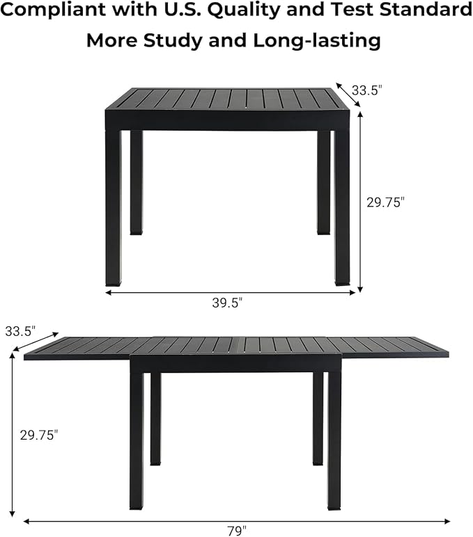 Grand patio 7-Piece Patio Dining Set for 6, 6 E-Coated Outdoor Dining Set Swivel Patio Dining Chairs with Olefin Cushions & 1 Black Extendable Rectangular Table for 4-6 Person