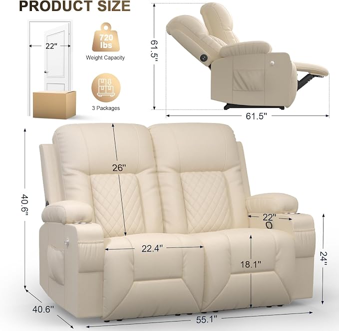 YONISEE Loveseat Recliner, Loveseat Recliner Sofa with Storage, Recliner Chair with USB Ports, 2 Cell Phone Holders, Cup Holder, Loveseat Couch for Living Room Home Theater Seating