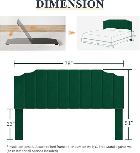 Befurtori King Size Headboard Only, Velvet Wall Mounted Headboard King for Adjustable Bed Modern Upholstered Head Board Easy Assembly, Jade Green