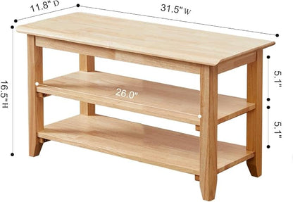 Dewfig Shoe Rack Bench, 3-Tier Shoe Shelf Organizer,6-Pairs Entryway Storage Bench for Hallway, Bedroom, Living Room, Bedroom, Hold up to 550 lbs, Solid Wood, Natural