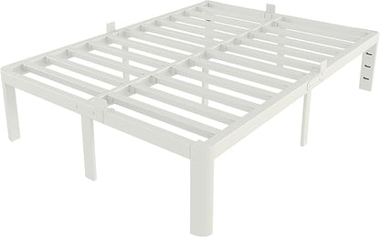 White King Size Bed Frame 14 Inch, Metal Camas King Bed Frame No Box Spring Needed, Heavy Duty Steel Support 3500 LBS, DIY Headboard, Noiseless, Round Corner Legs, Storage Space, Easy Assembly